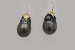 Silver Tahitian Pearls & 18kt Yellow Gold Earrings