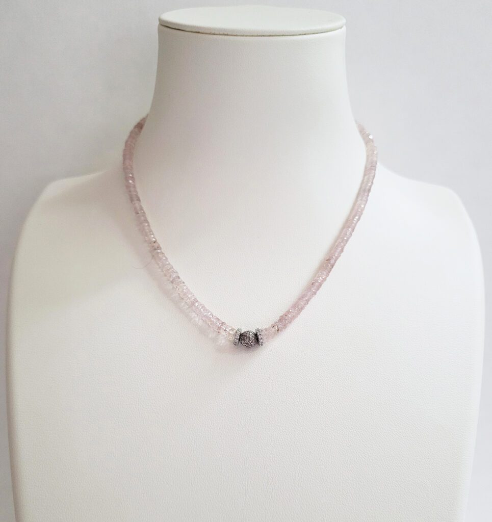 Pink Montana Sapphire Beads, 18kt White Gold & Diamond Necklace