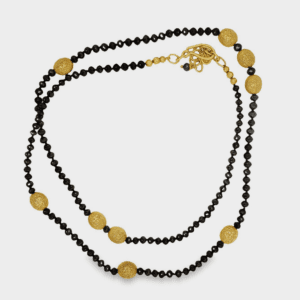 Black Diamond & Yellow Gold Beads Necklace
