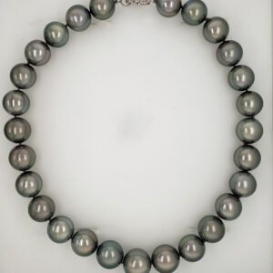 14.6-17mm Fine Round Silver Tahitian Pearl Strand with 14kt White Gold and Diamond Clasp