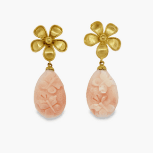 Carved Blush Coral on 18kt Yellow Gold Flower Findings