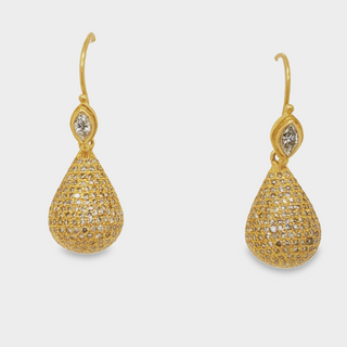 18kt Yellow Gold Pave Diamond Drops on 18kt Yellow Gold & Diamond Findings