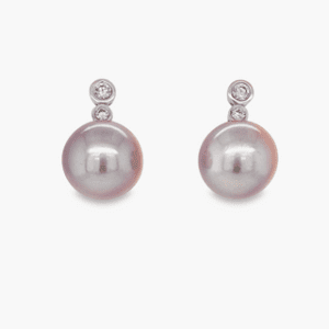 Pink Freshwater Pearls on 18kt White Gold & Diamond Ear Post