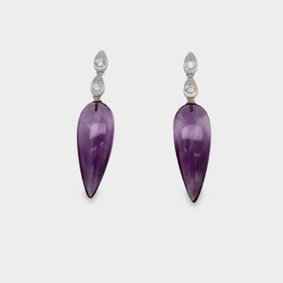 Carved Zambia Amethyst on 18kt White Gold & Diamond Findings