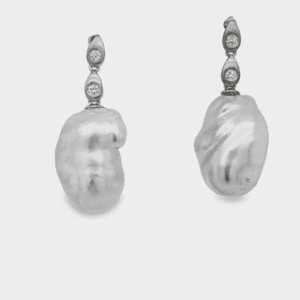 Baroque White South Sea Pearls on 18kt White Gold and Diamond Findings