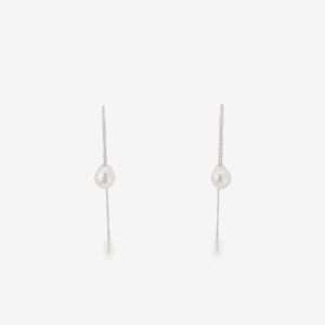 18kt White Gold Threader Earrings with White Tear Drop Keshi Pearls