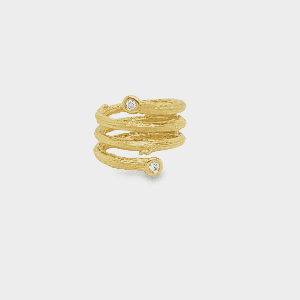19kt Yellow Gold Four Row Olive Branch Coil Ring with Diamonds