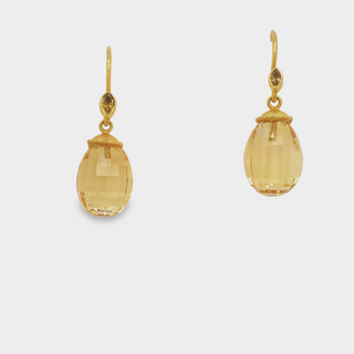 Citrine Drops on 18kt Yellow Gold & Yellow Diamond Ear Wire