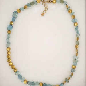 Shades of Aquamarine & 18kt Yellow Gold Beads and Clasp