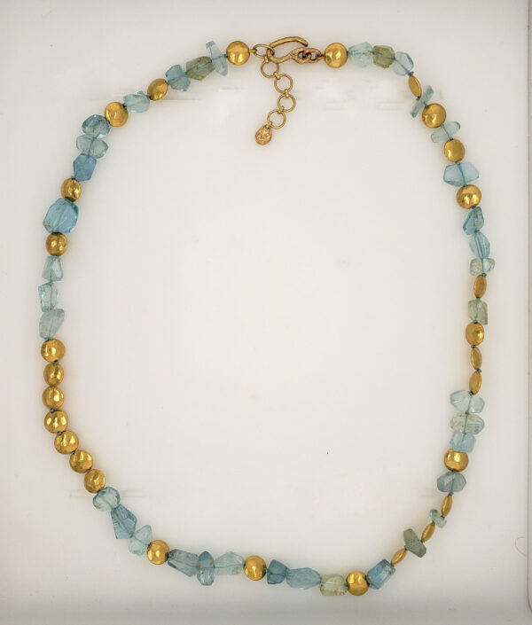 Shades of Aquamarine & 18kt Yellow Gold Beads and Clasp