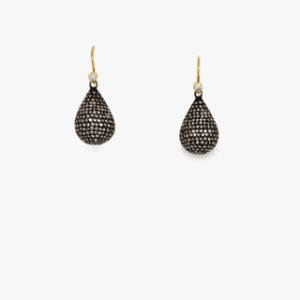 Blackened Silver & Pave Diamond Drop with 18kt Yellow Gold Findings