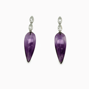 Carved Zambia Amethyst on 18kt White Gold & Diamond Findings