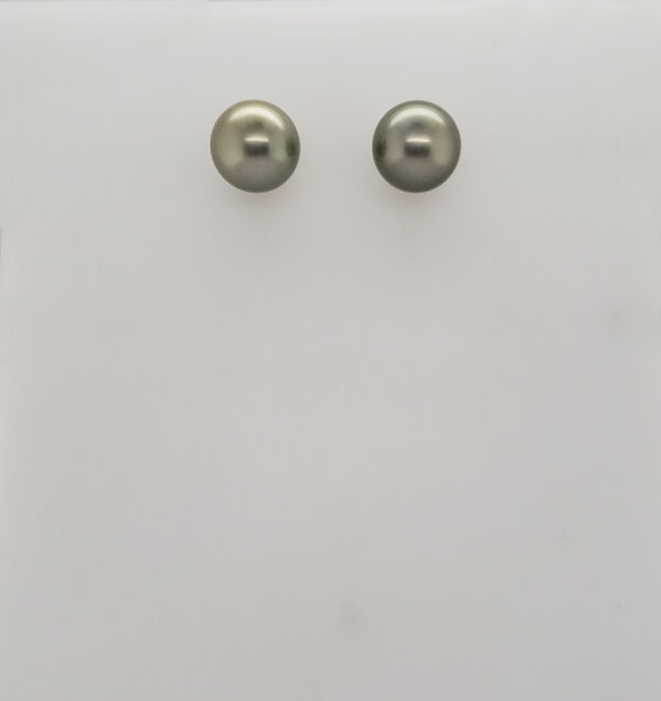 Green Tahitian Pearl & 18kt Yellow Gold Stud Earrings