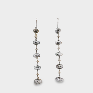 Silver Keshi Pearls and Diamond Earring on 18kt White Gold