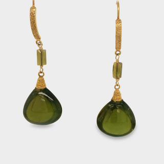 Olive Green Tsavorite Drops on 18kt Yellow Gold Findings
