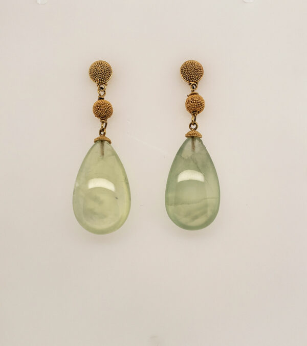 Green Prenite Drops on Cast 18kt Yellow Gold Findings