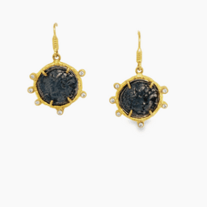 18kt Yellow Gold Coin Earrings with Diamonds