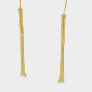19kt Yellow Gold Long Olive Branch Twig Dangle Earrings