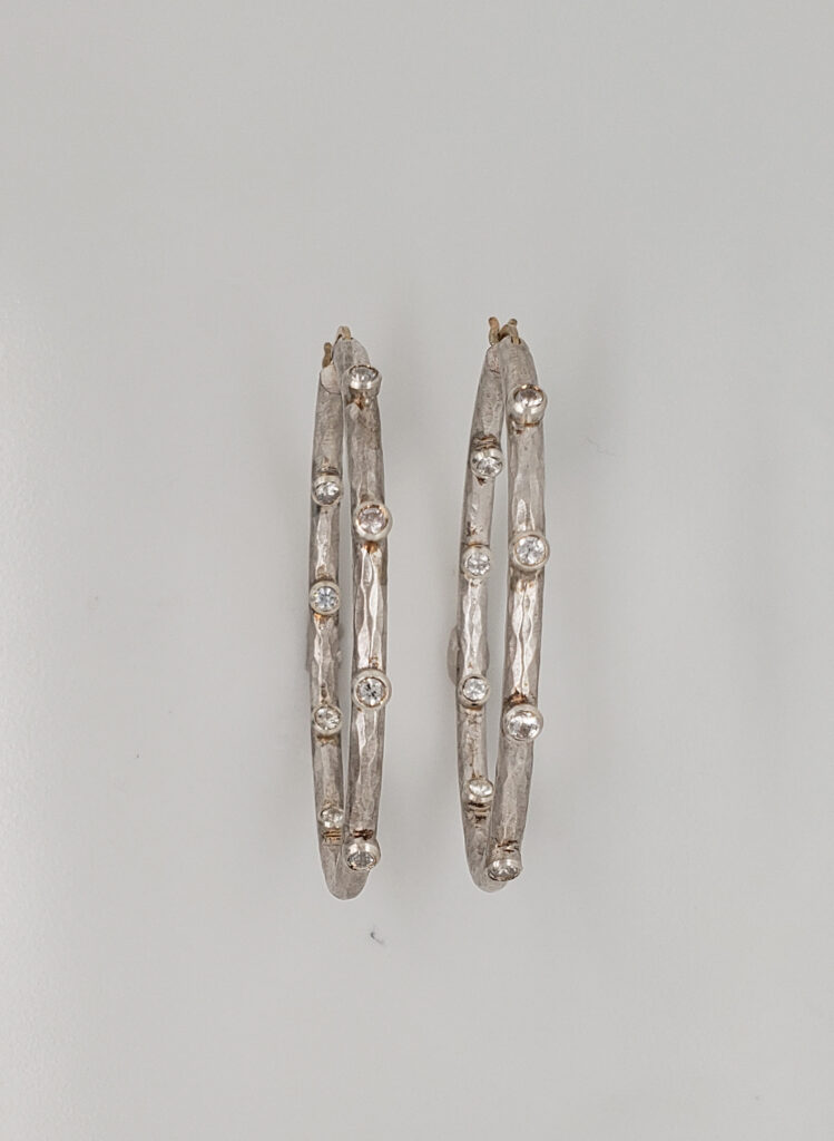 Sterling Silver Hoops with White Sapphire (0.70tcw), 14kt Latch Wire Closure