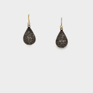 Blackened Silver & Pave Diamond Drop with 18kt Yellow Gold Findings
