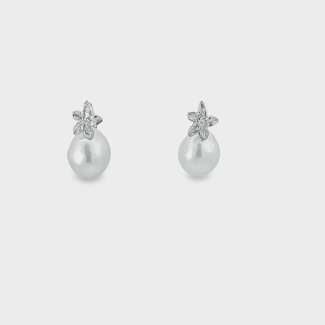 14x16mm Light Silver Tahitian Pearls on 18kt White Gold & Diamond Flower Findings