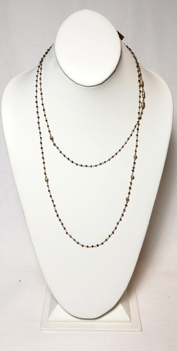 44" 14kt Yellow Gold Beads on 18kt Yellow Gold Champagne Diamond