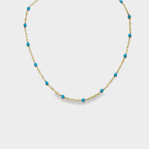 18kt Yellow Gold Chain with Sleeping Beauty Turquoise Beads