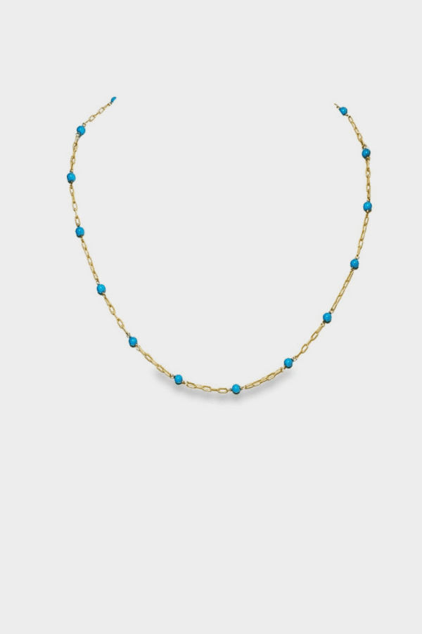 18kt Yellow Gold Chain with Sleeping Beauty Turquoise Beads
