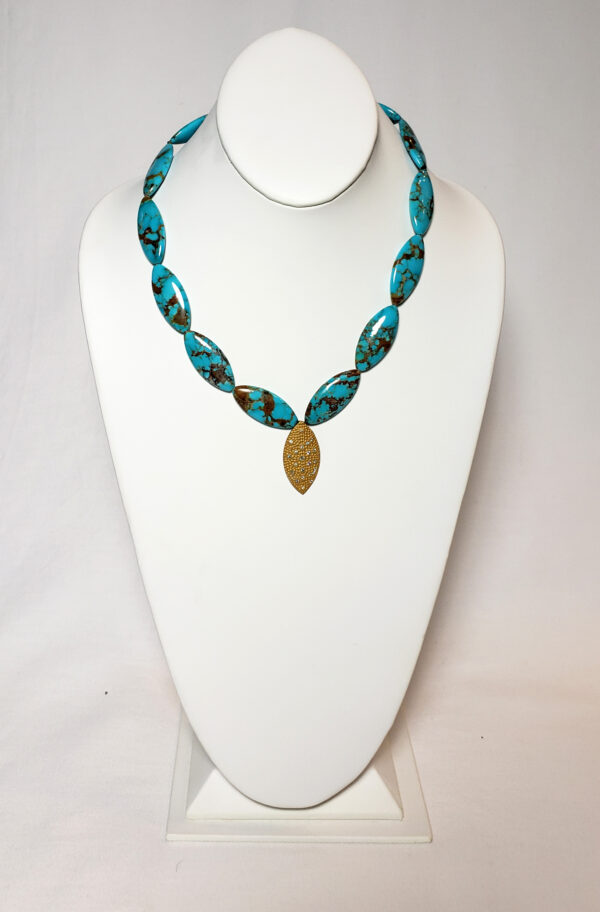 Kingsman Turquoise with 18kt Yellow Gold Clasp & Diamond Pendant