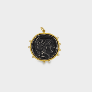 18kt Yellow Gold Greek Coin Pendant with Diamonds