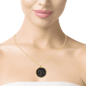 18kt Yellow Gold Greek Coin Pendant with Diamonds