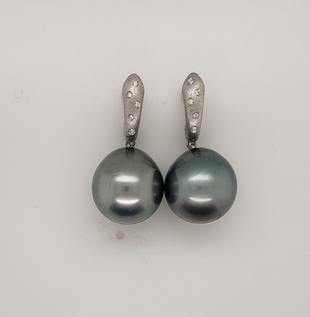 15.5 x 19mm Tahitian Pearls on 18kt White Gold & Diamond Post