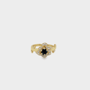 14kt Yellow Gold Flower Ring with Blue Montana Sapphire
