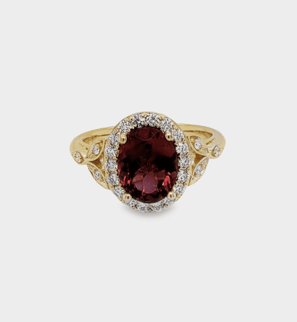 14kt Yellow Gold & Diamond Halo with Oval Pink Tourmaline Center