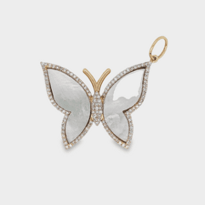 Butterfly Pendant, 14kt Yellow Gold, Diamond & Mother of Pearl