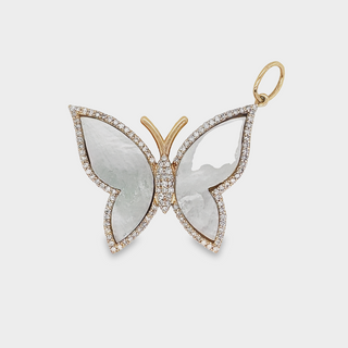Butterfly Pendant, 14kt Yellow Gold, Diamond & Mother of Pearl