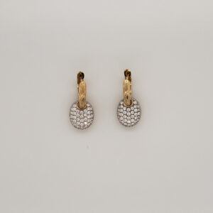 Two Tone Pave Set Diamond Dangle & 14kt Yellow Gold Earrings