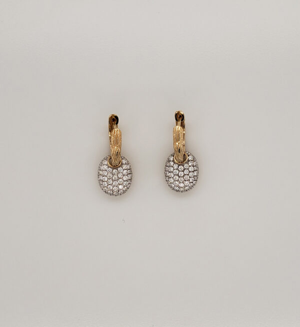 Two Tone Pave Set Diamond Dangle & 14kt Yellow Gold Earrings