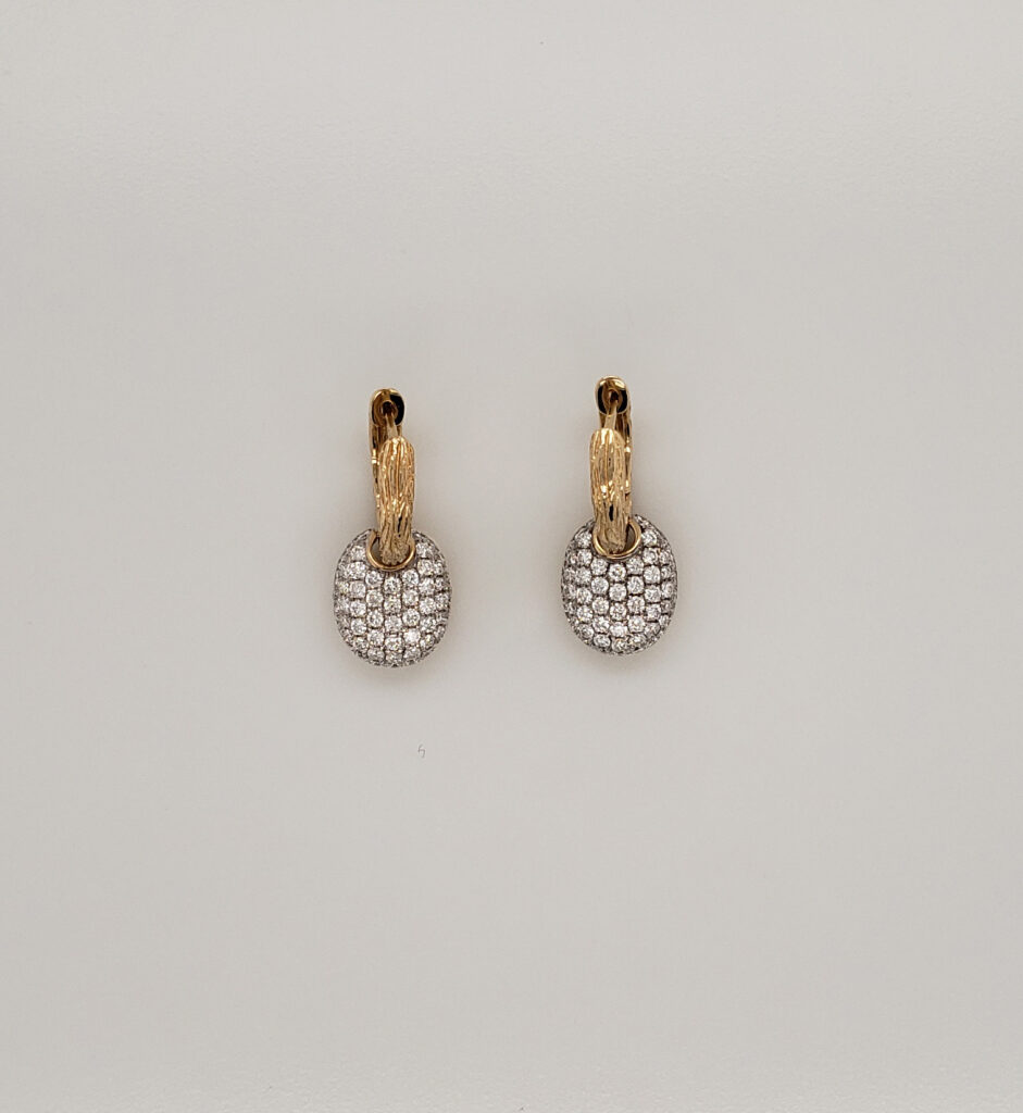 Two Tone Pave Set Diamond Dangle & 14kt Yellow Gold Earrings