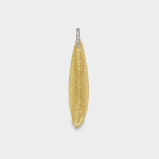 19kt Yellow Gold Medium Olive Leaf Pendent with Platinum Diamond Stem