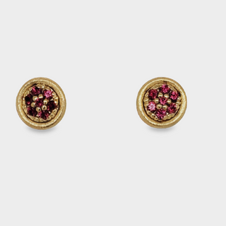 18kt Yellow Gold & Red Spinel Earrings with Aspen Finish