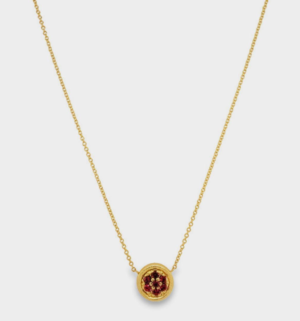 18kt Yellow Gold & Red Spinel Pendant with Aspen Finish