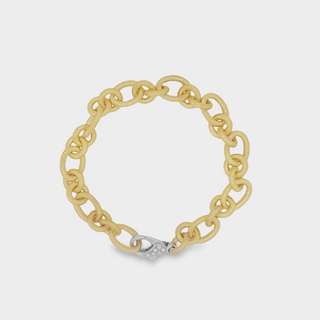 18kt Yellow Gold Cable Link Bracelet with Aspen Finish and 18kt White Gold Lobster Clasp