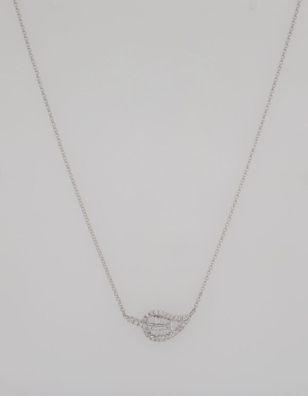 14kt White Gold & Diamonds, Baguette Diamonds (0.25tcw), Round Diamond (0.22tcw) Leaf Necklace
