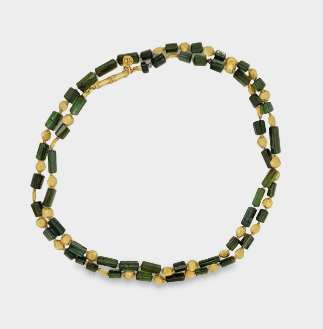 Olive Green Tourmaline and 18kt Yellow Gold Necklace