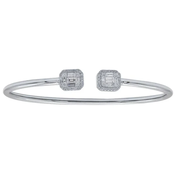 18kt White Gold, 10 Baguettes Diamonds, 52 round Diamonds Flex Bangle