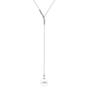 18kt White Gold, 13mm Round South Sea Pearl & Diamond Necklace