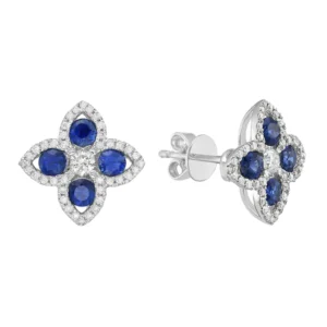 18kt White Gold, Sapphires & Round Diamonds Earrings