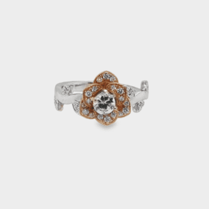 14kt White & Rose Gold Flower Ring with Center Diamond