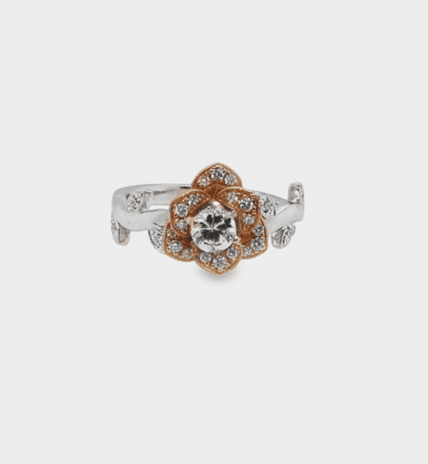 14kt White & Rose Gold Flower Ring with Center Diamond